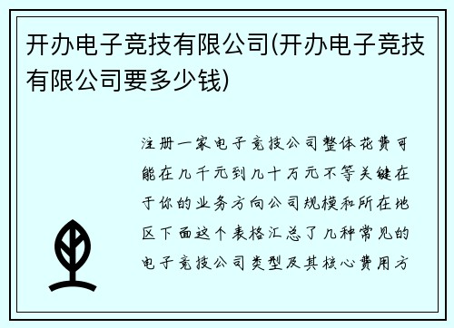 开办电子竞技有限公司(开办电子竞技有限公司要多少钱)